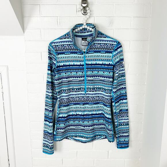 Nike Pro Dri Fit Blue Patterned Quarter Zip Pullover Size S - Picture 1 of 7